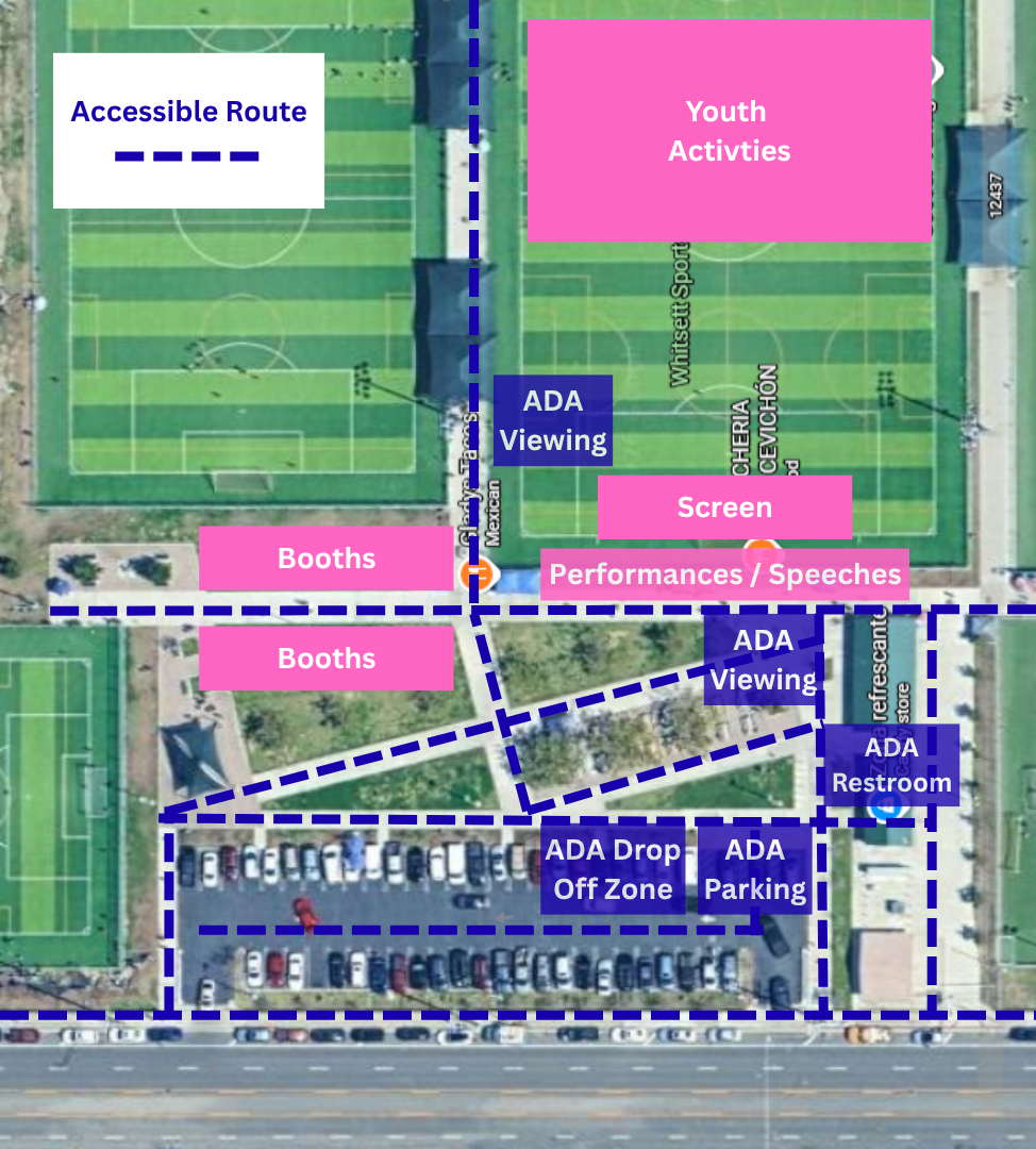 This is an image of the event site with accessible pathways highlighted